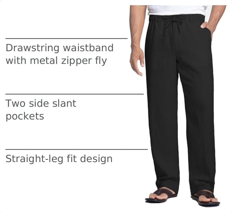 COOFANDY Men's Linen Pants Casual Lightweight Drawstring Beach Summer Pant
