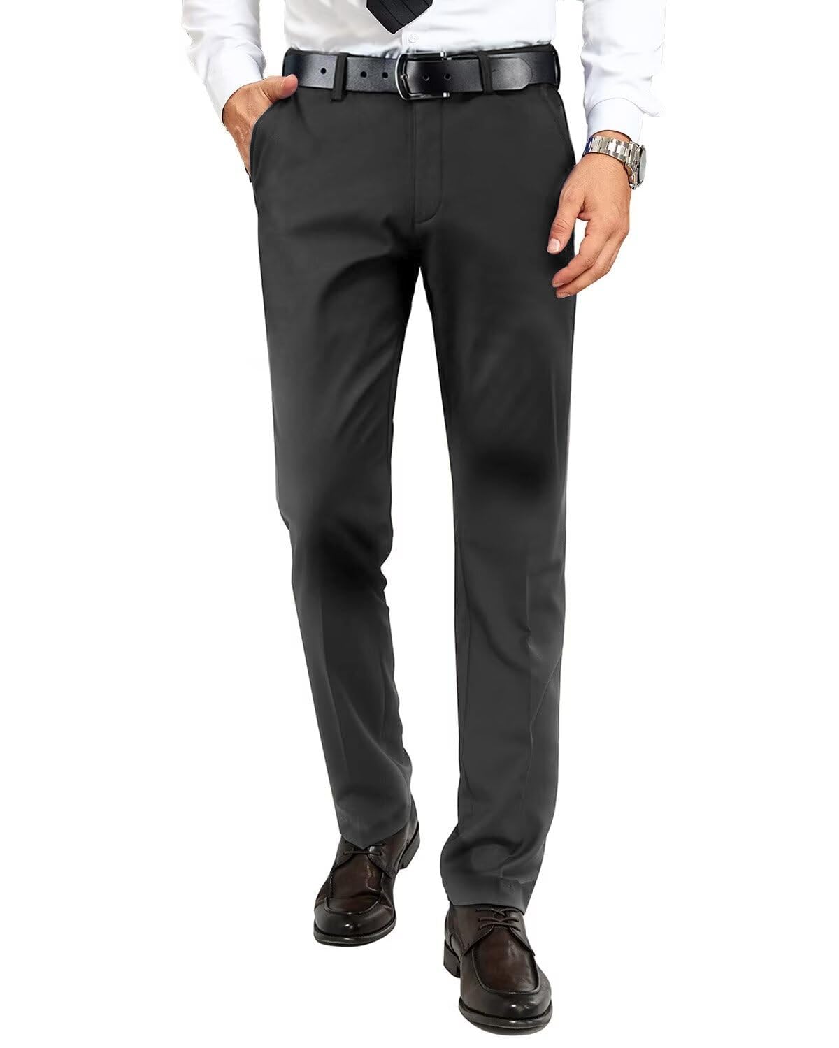Men's Dress Pants Slim Fit Expandable Waist Tuxedo Trousers Formal Suits