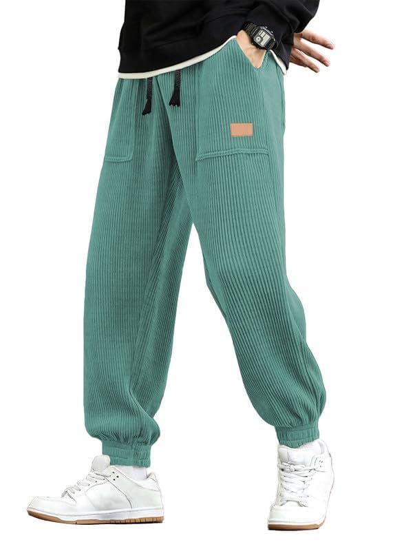 JMIERR Mens Corduroy Drawstring Sweatpants Casual Joggers Relaxed Fit Pants