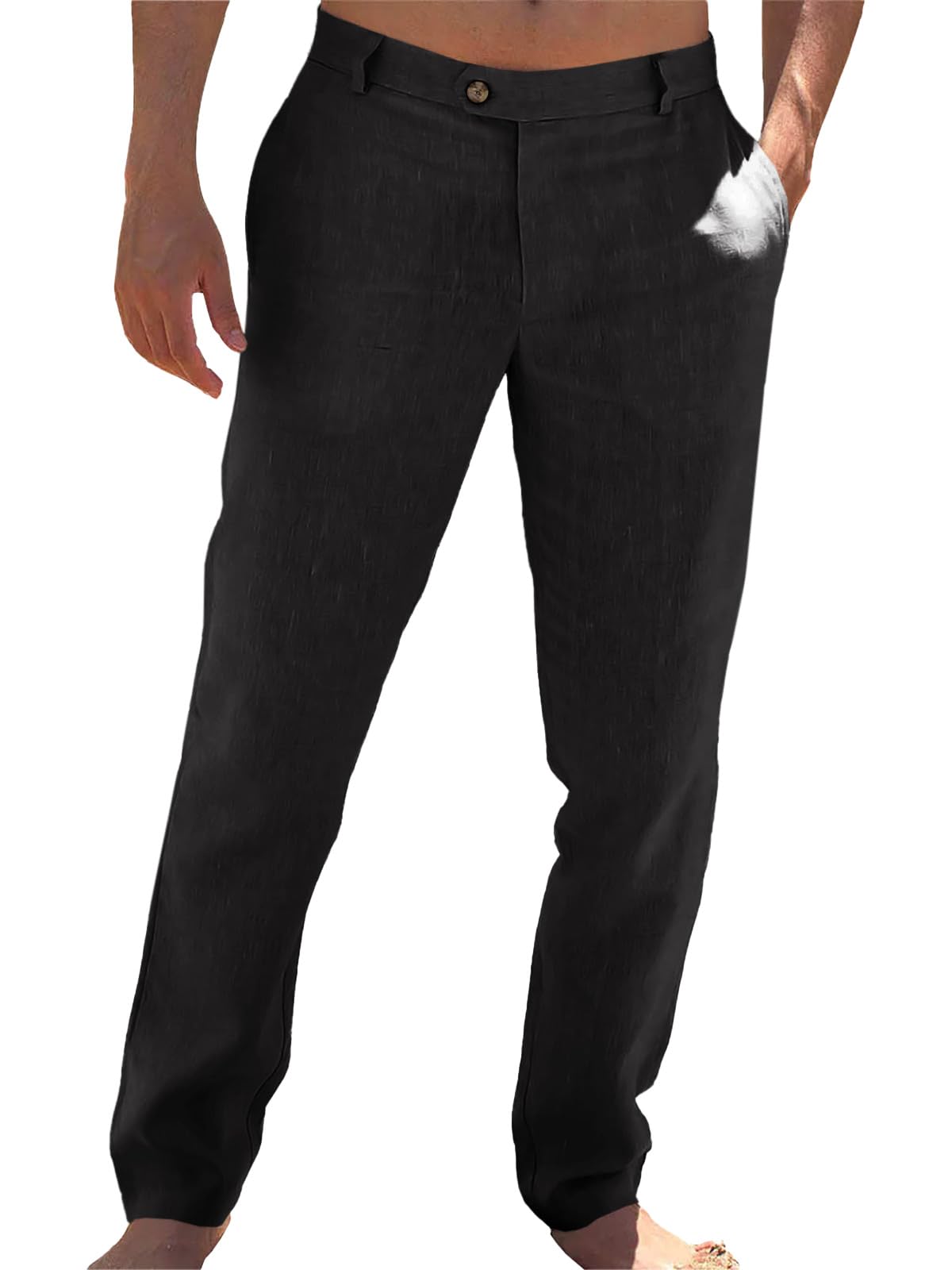 Runcati Mens Casual Pants Linen Dress Loose Summer Beach Yoga Trousers