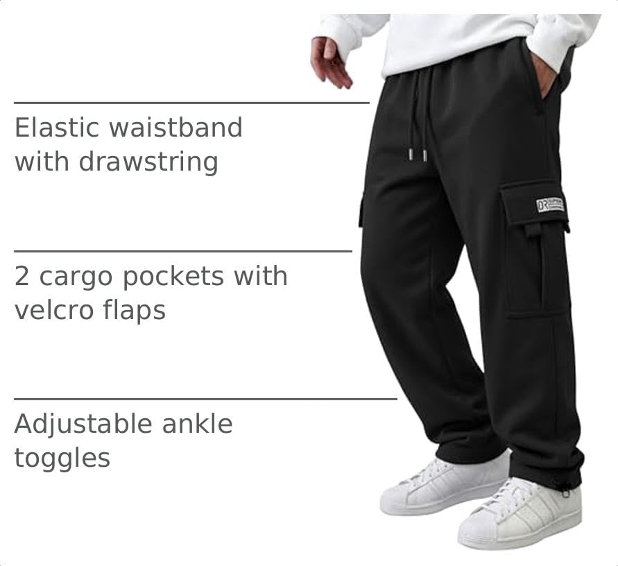 HUNGSON Mens Cargo Sweatpants Drawstring Casual Hiking Pants Joggers Athletic Trousers Cotton Loose Straight Pants for Men