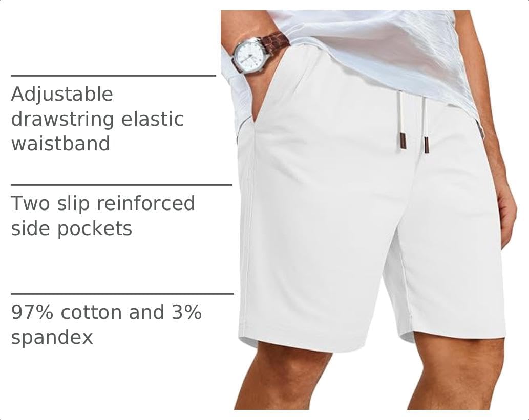 COOFANDY Mens Casual Shorts Cotton Elastic Waist Drawstring Beach Shorts