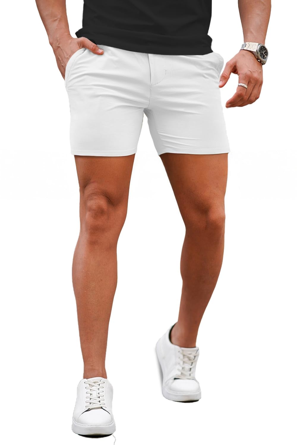 GINGTTO Mens Slim Fit Shorts Stretch Tapered Leg Skinny Chinos 5" 7"