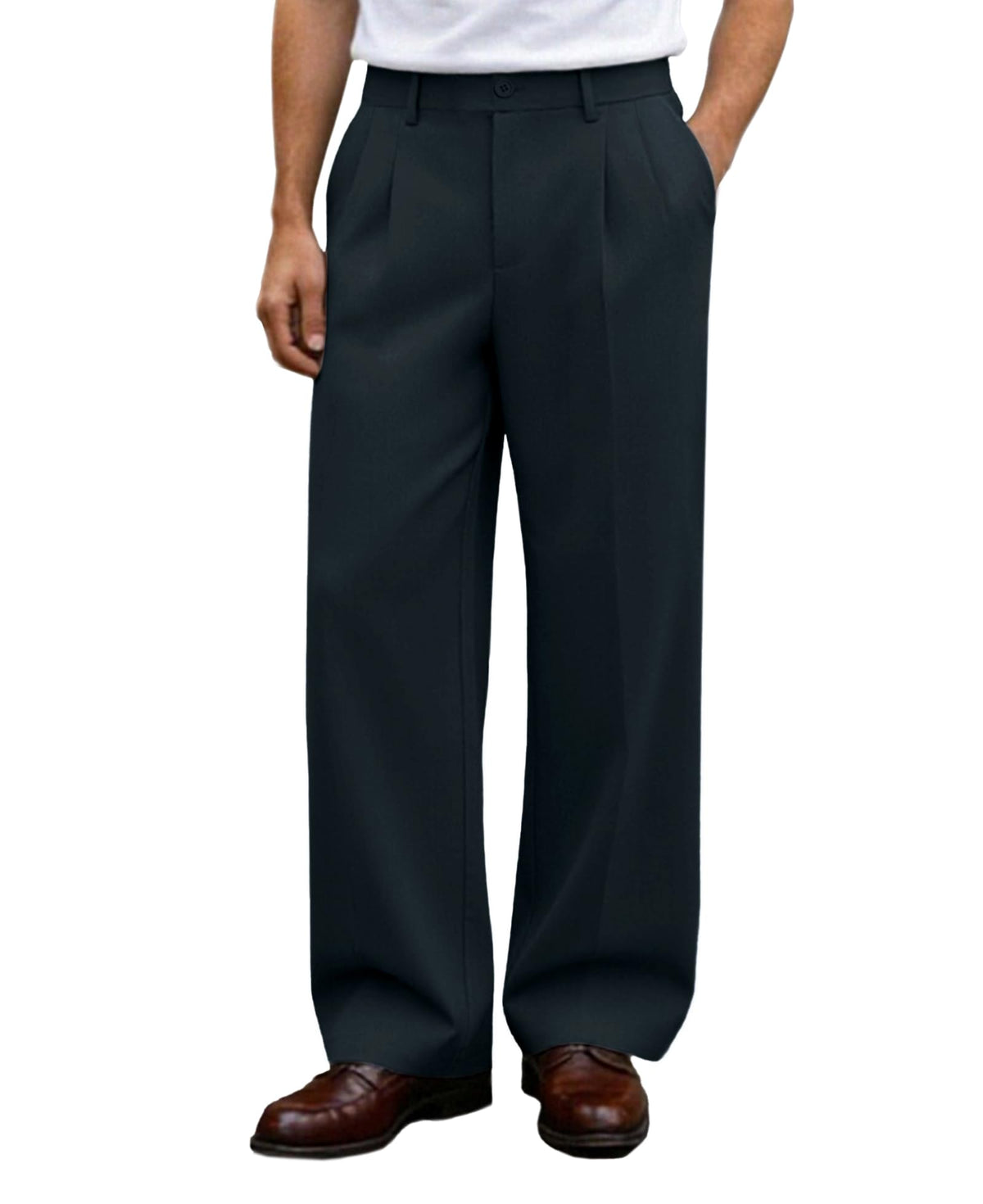 Susclude Mens Casual Dress Pants Old Money Pleated Baggy Wide Leg Slacks Vintage Stylish Relaxed Fit Work Trousers