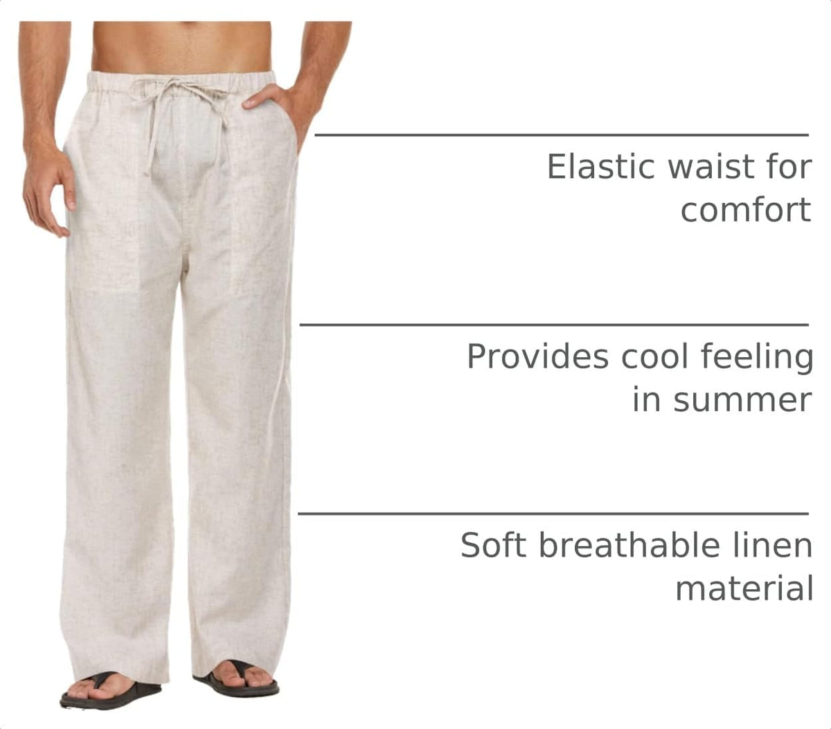COOFANDY Men Linen Pants Casual Elastic Waist Drawstring Pants Summer Beach
