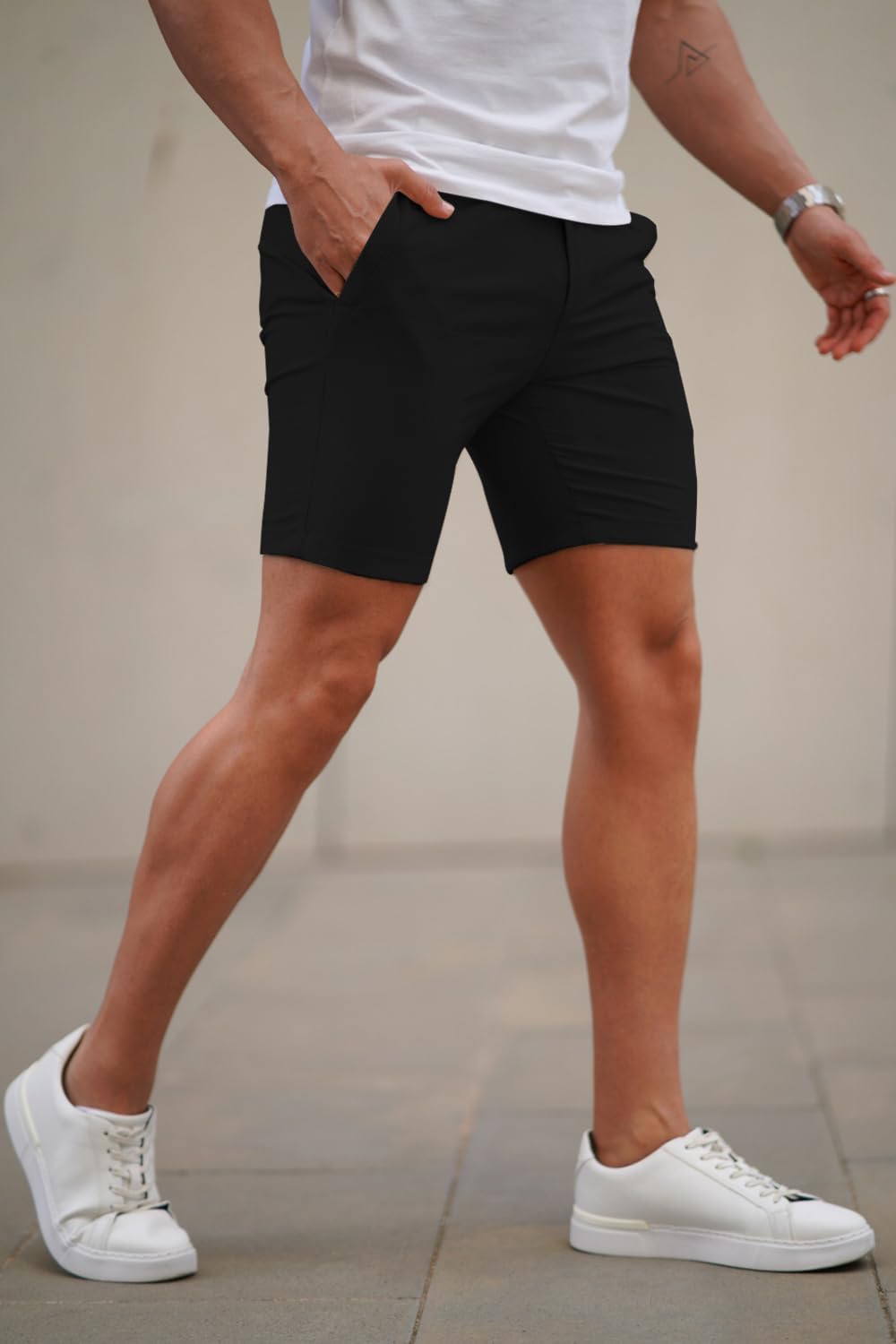 GINGTTO Mens Slim Fit Shorts Stretch Tapered Leg Skinny Chinos 5" 7"