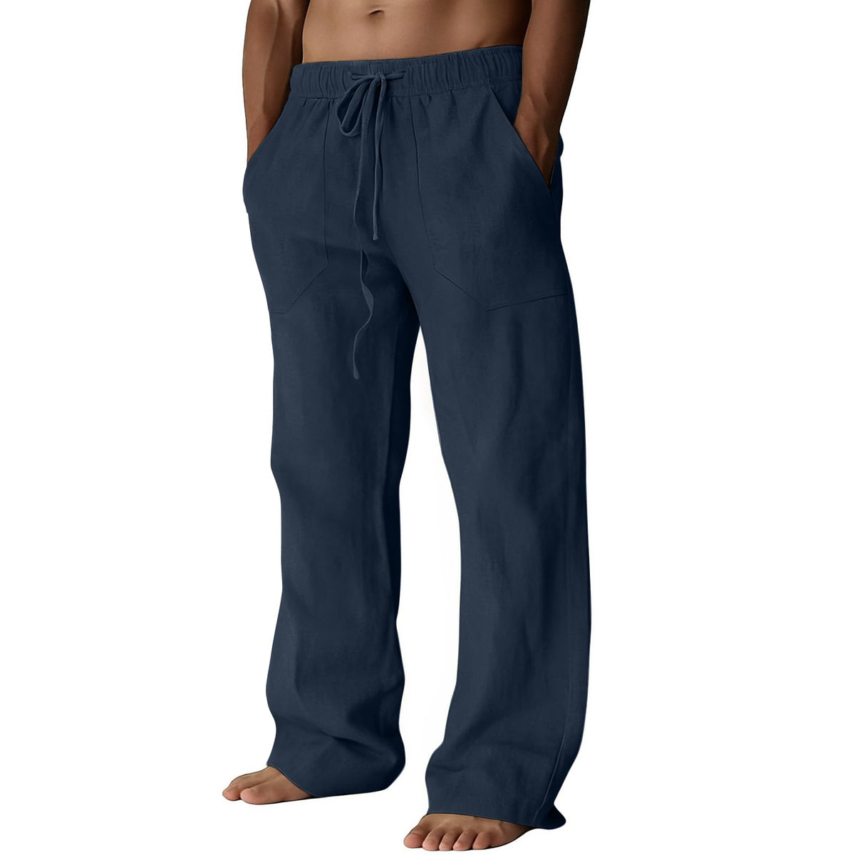 Puimentiua Cotton Linen Pants Men Casual Loose Fit Summer Beach Pants
