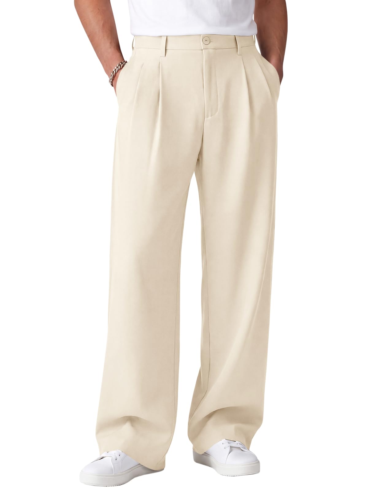 Runcati Mens Baggy Dress Pants Wide Leg Old Money Casual Pleated Slacks