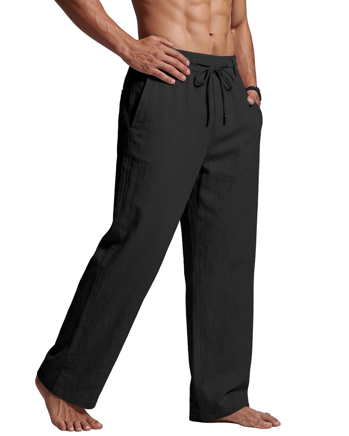 PIDOGYM Men's Cotton Linen Pants Summer Beach Pants Golf Dress Trousers