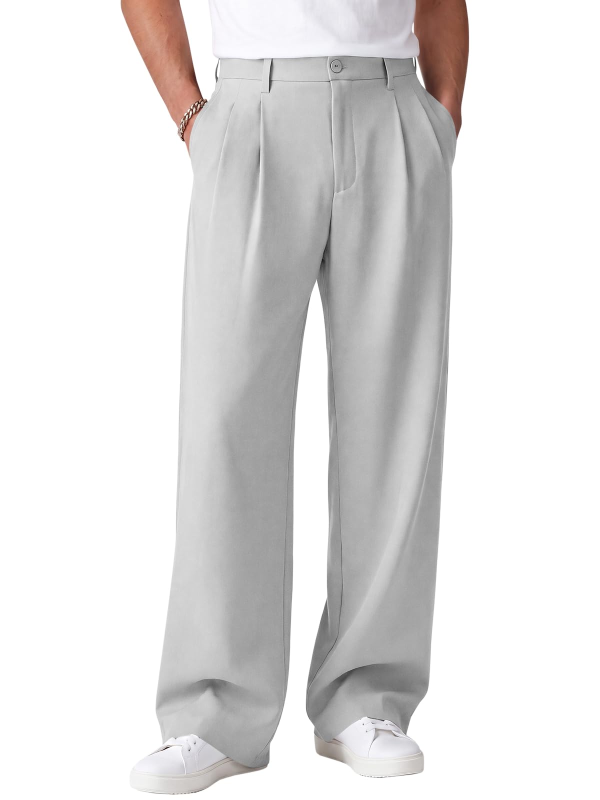 Runcati Mens Baggy Dress Pants Wide Leg Old Money Casual Pleated Slacks