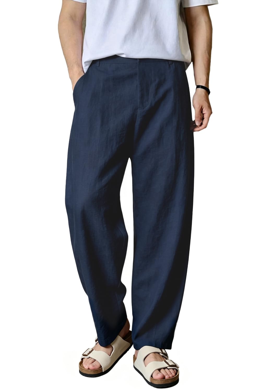 Heyfanee Linen Pants Men Casual Summer Beach Pleated Trousers Loose Fit