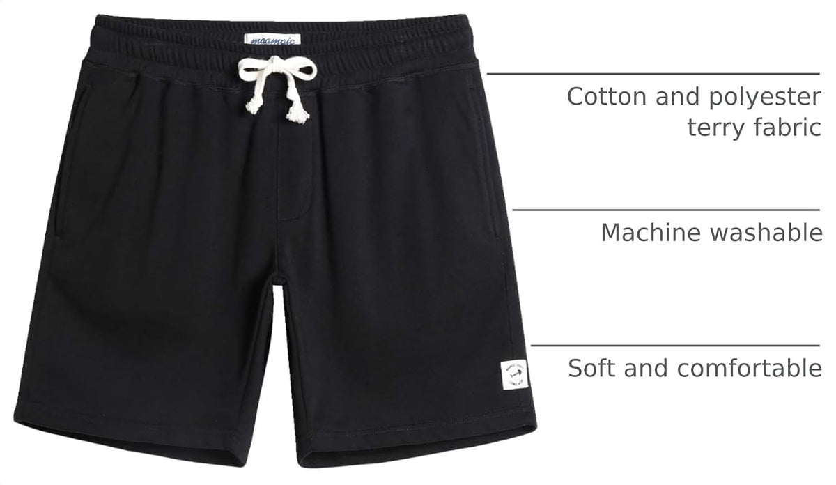 maamgic Mens Athletic Gym Shorts 5/7" Elastic Waist Casual Pajama Pocket Jogger Men Workout Short Pants