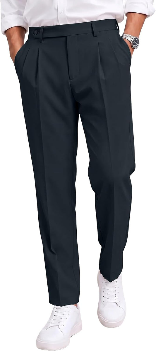 JMIERR Men's Cropped Pleated Dress Pants Casual Tapered Suit Trousers