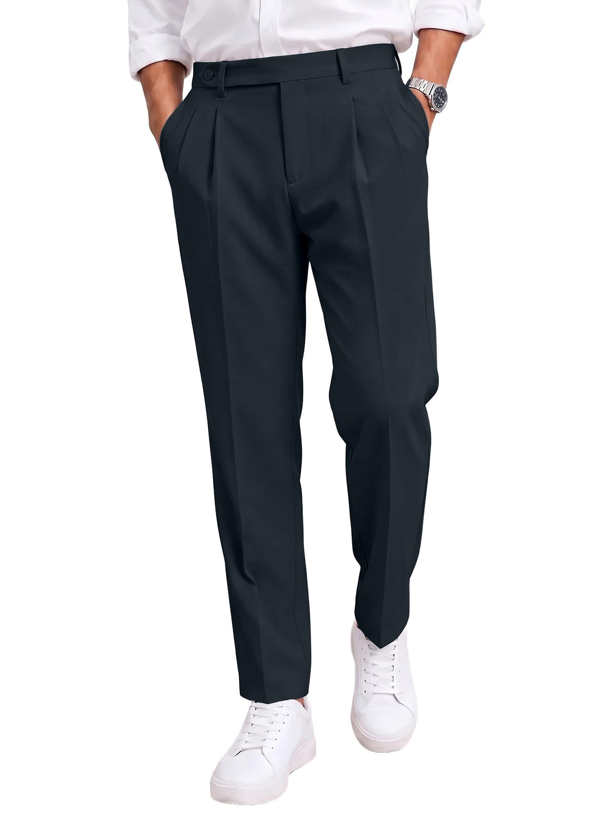 JMIERR Men's Cropped Pleated Dress Pants Casual Tapered Suit Trousers