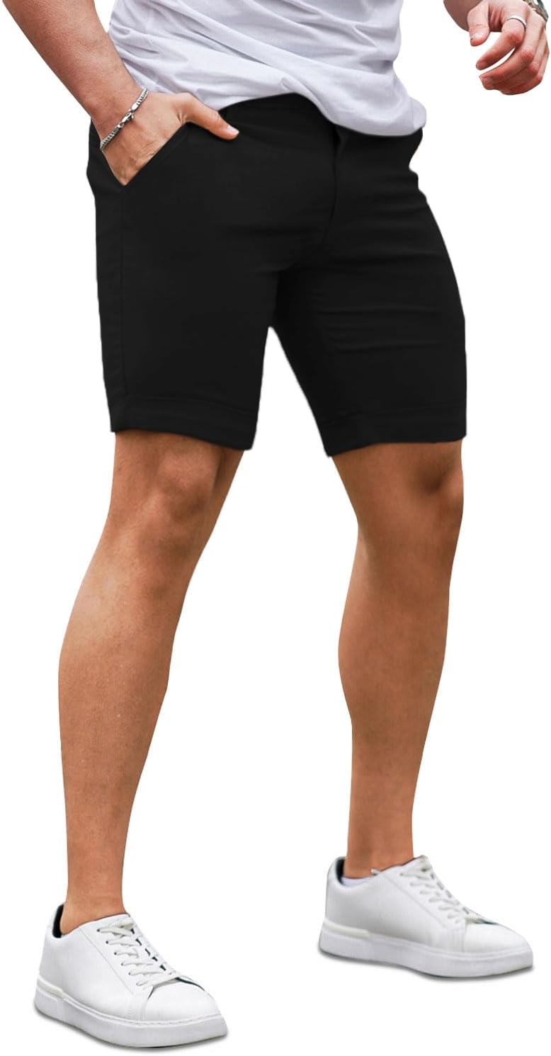 GINGTTO Mens Slim Fit Shorts Stretch Tapered Leg Skinny Chinos 5" 7"