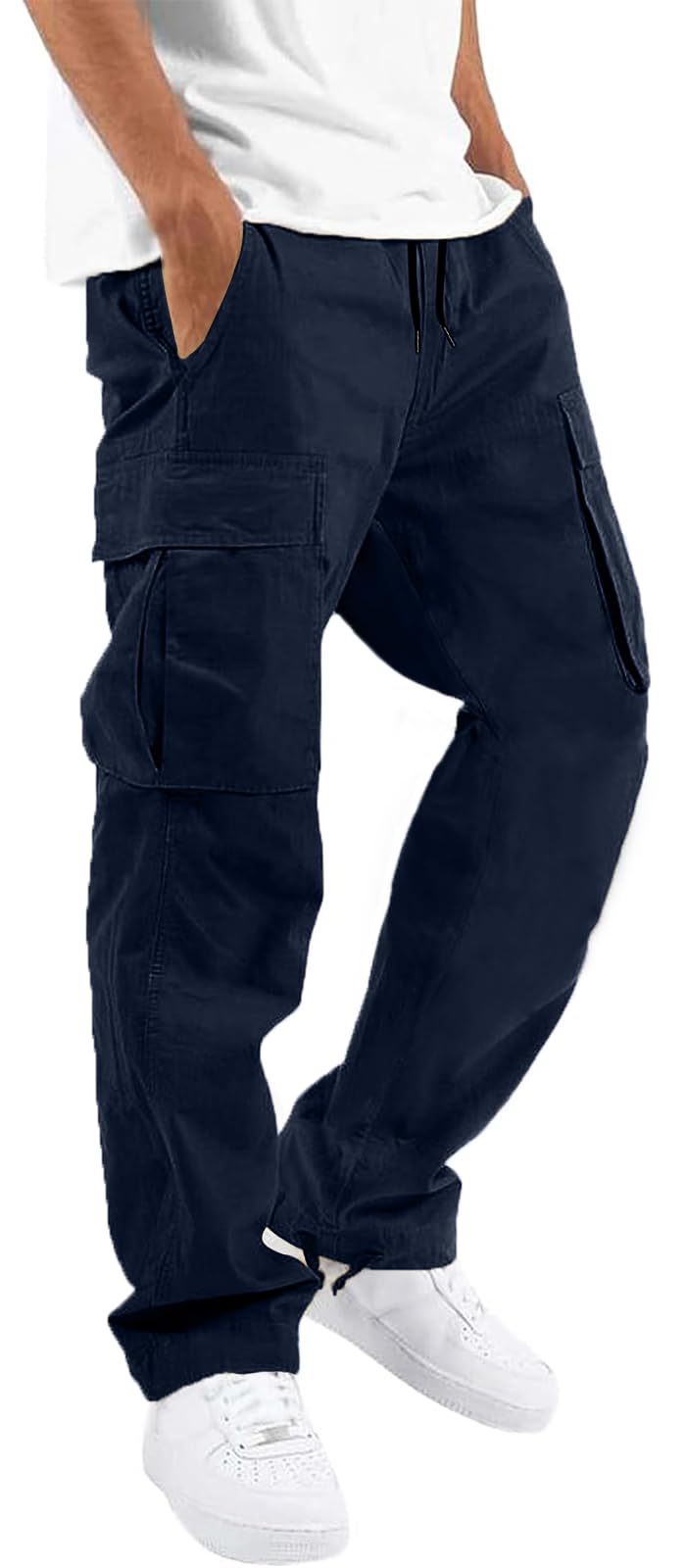 HUNGSON Mens Cargo Pants Drawstring Casual Hiking Pants Joggers Athletic Trousers Cotton Loose Straight Sweatpants for Men