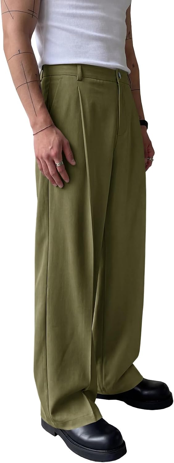 Runcati Mens Baggy Dress Pants Casual Pleated Wide Leg Lightweight Trousers