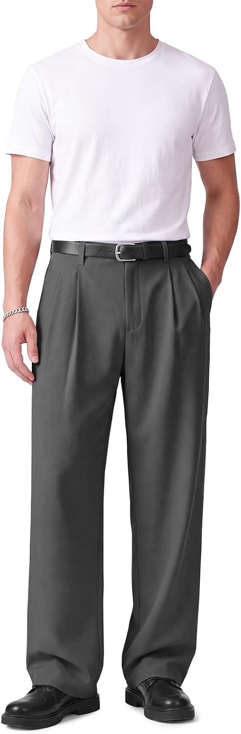 Runcati Mens Baggy Dress Pants Wide Leg Old Money Casual Pleated Slacks