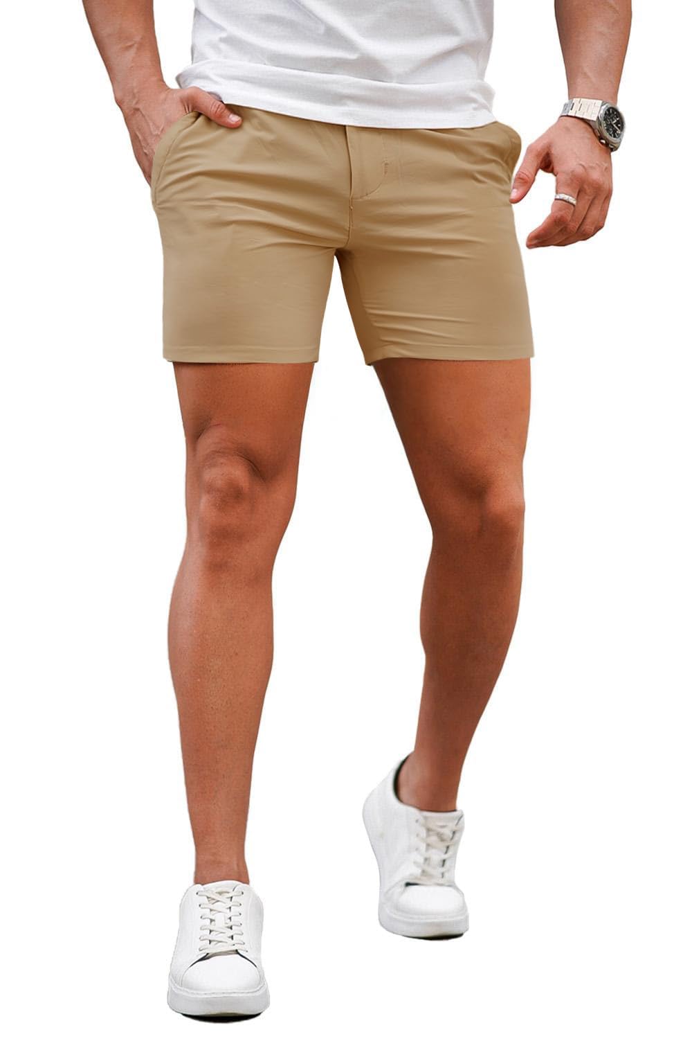 GINGTTO Mens Slim Fit Shorts Stretch Tapered Leg Skinny Chinos 5" 7"