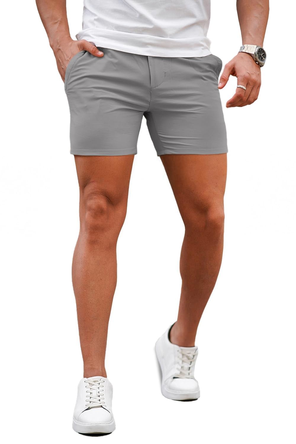 GINGTTO Mens Slim Fit Shorts Stretch Tapered Leg Skinny Chinos 5" 7"