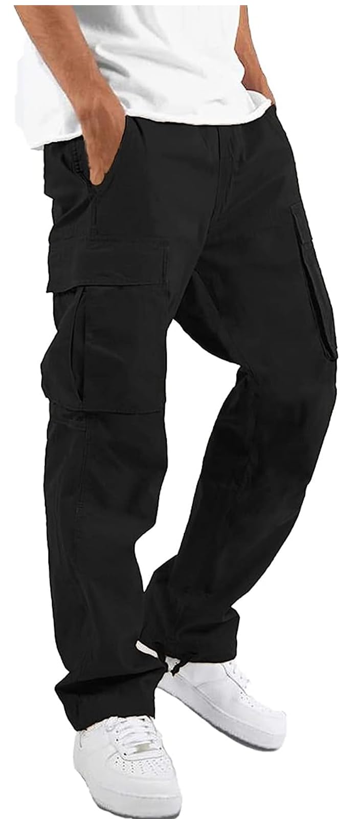 HUNGSON Mens Cargo Pants Drawstring Casual Hiking Pants Joggers Athletic Trousers Cotton Loose Straight Sweatpants for Men
