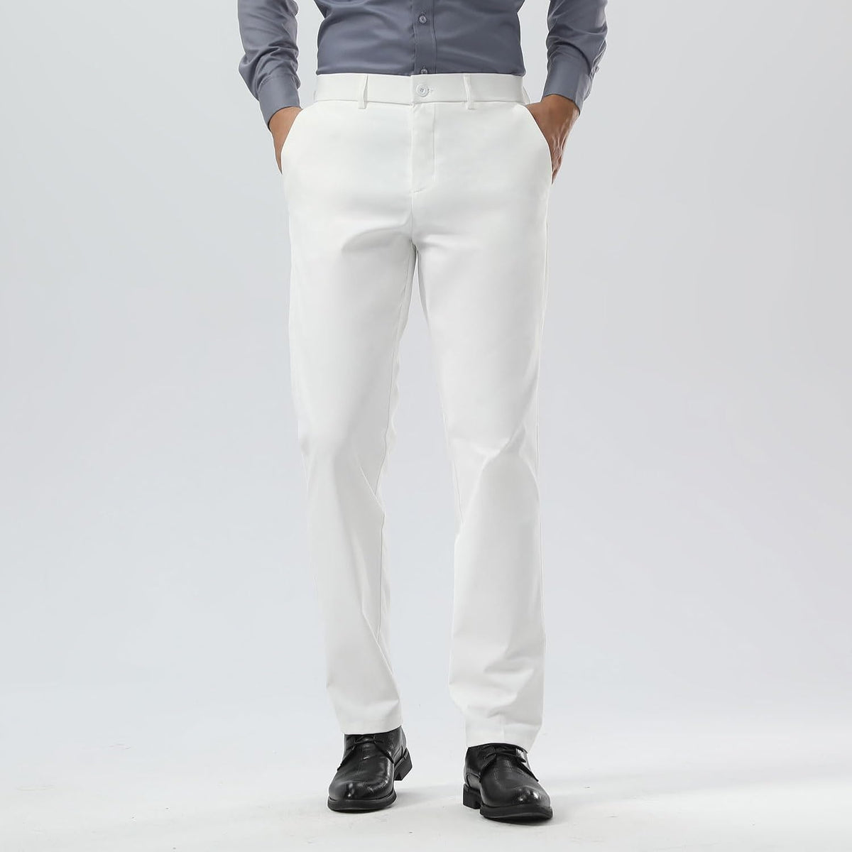 Plaid&Plain Men's Slim Fit Dress Pants Stretch Khaki Pants Wrinkle Free