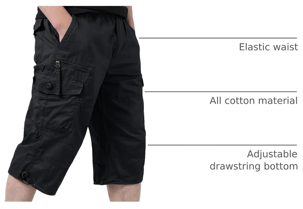 EKLENTSON Men's Cargo Shorts Knee Length Summer Shorts Cotton Capri Short