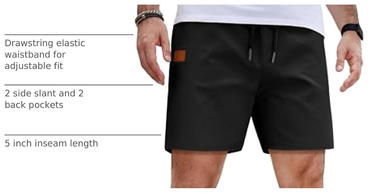 COOFANDY Men's Casual Cotton Shorts Summer Beach 5 Inch Shorts Lightweight Drawstring Elastic Waist Chino Golf Shorts