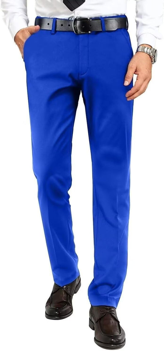 Men's Dress Pants Slim Fit Expandable Waist Tuxedo Trousers Formal Suits