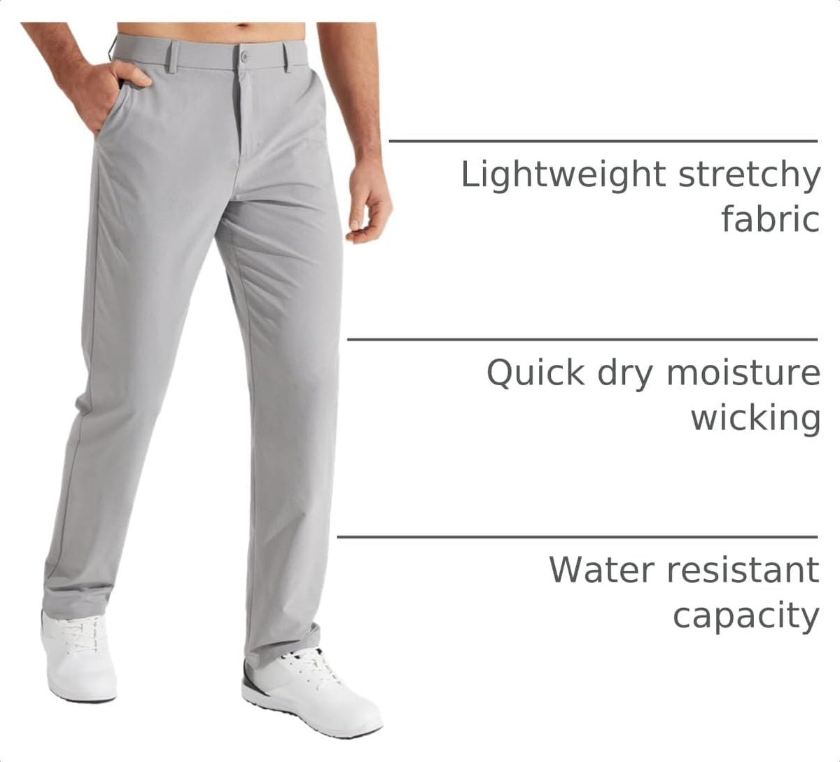 Libin Mens Golf Pants Stretch Work Dress Pants 30"/32"/34" Quick Dry Lightweight Casual Comfy Trousers with Pockets