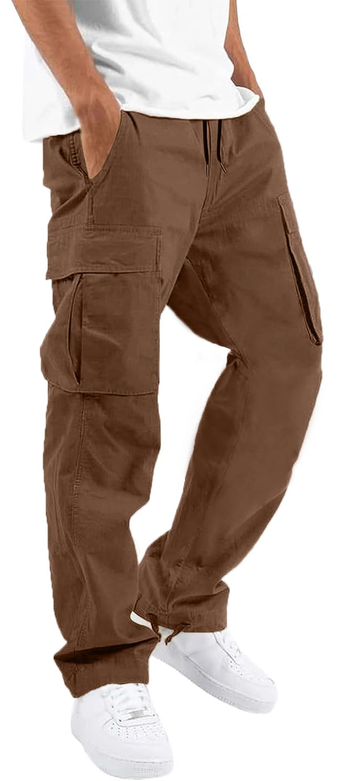 HUNGSON Mens Cargo Pants Drawstring Casual Hiking Pants Joggers Athletic Trousers Cotton Loose Straight Sweatpants for Men
