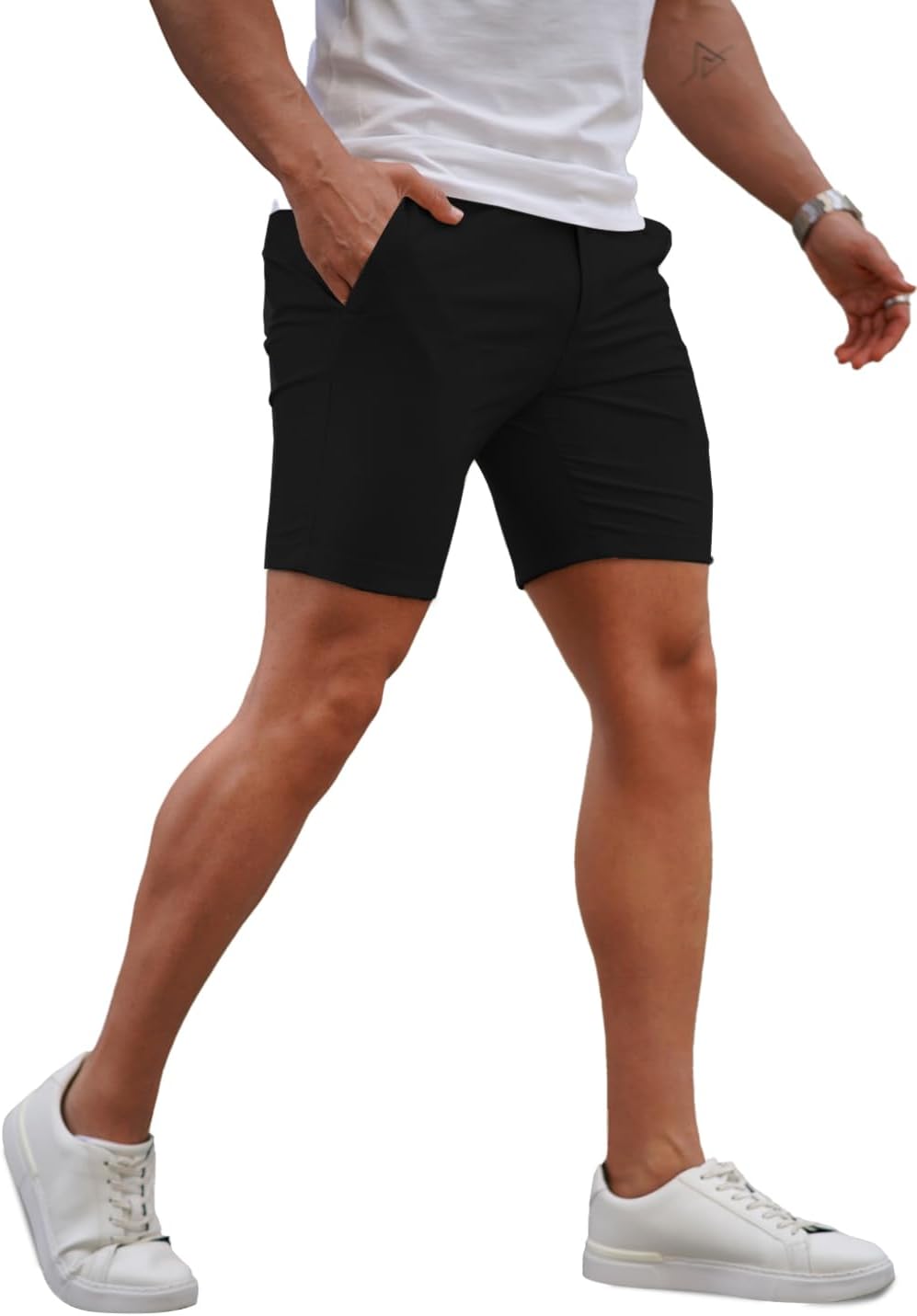 GINGTTO Mens Slim Fit Shorts Stretch Tapered Leg Skinny Chinos 5" 7"