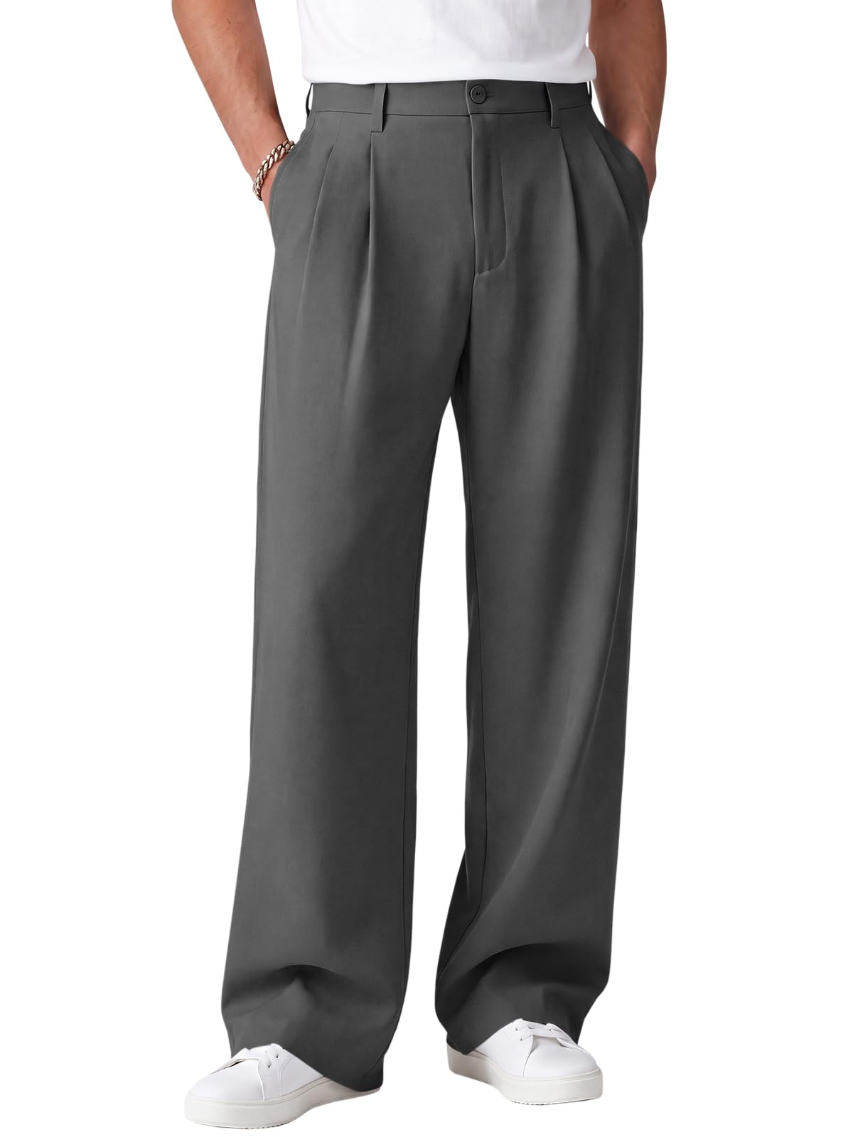 Runcati Mens Baggy Dress Pants Wide Leg Old Money Casual Pleated Slacks