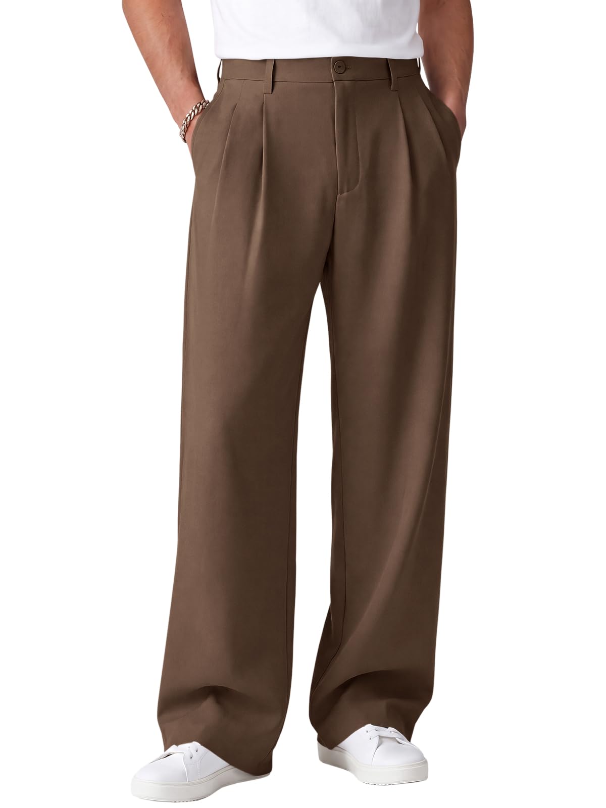 Runcati Mens Baggy Dress Pants Wide Leg Old Money Casual Pleated Slacks