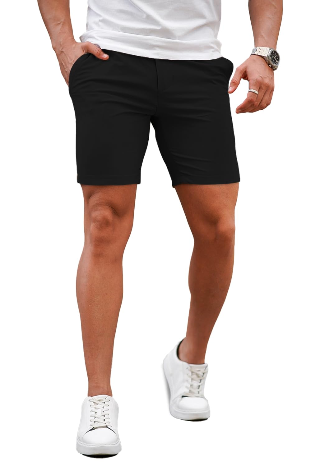 GINGTTO Mens Slim Fit Shorts Stretch Tapered Leg Skinny Chinos 5" 7"