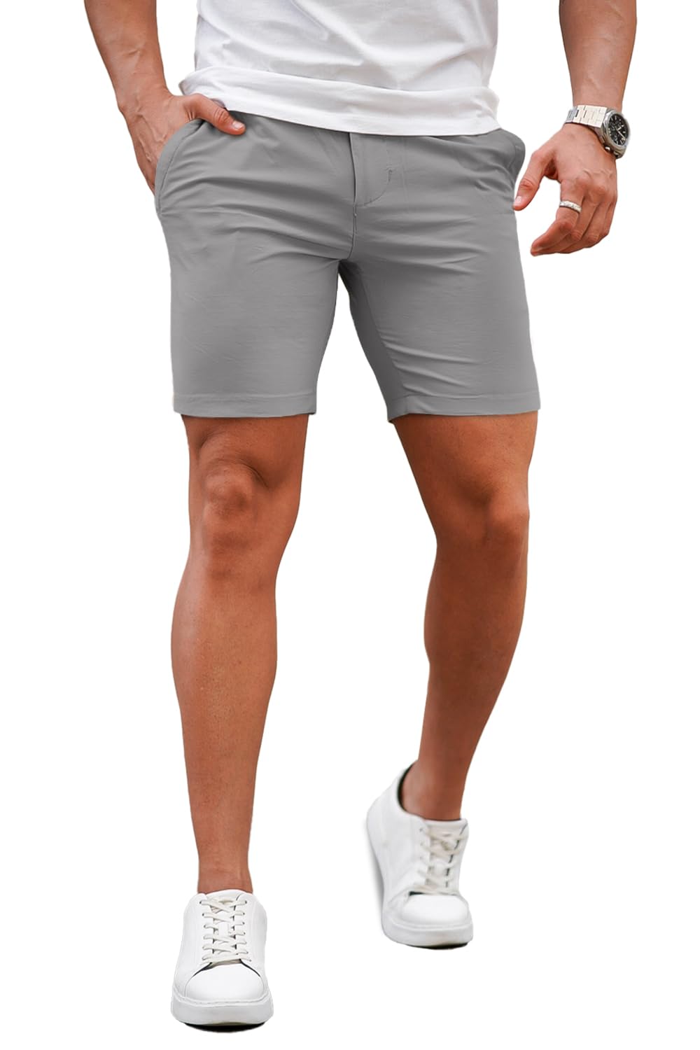 GINGTTO Mens Slim Fit Shorts Stretch Tapered Leg Skinny Chinos 5" 7"