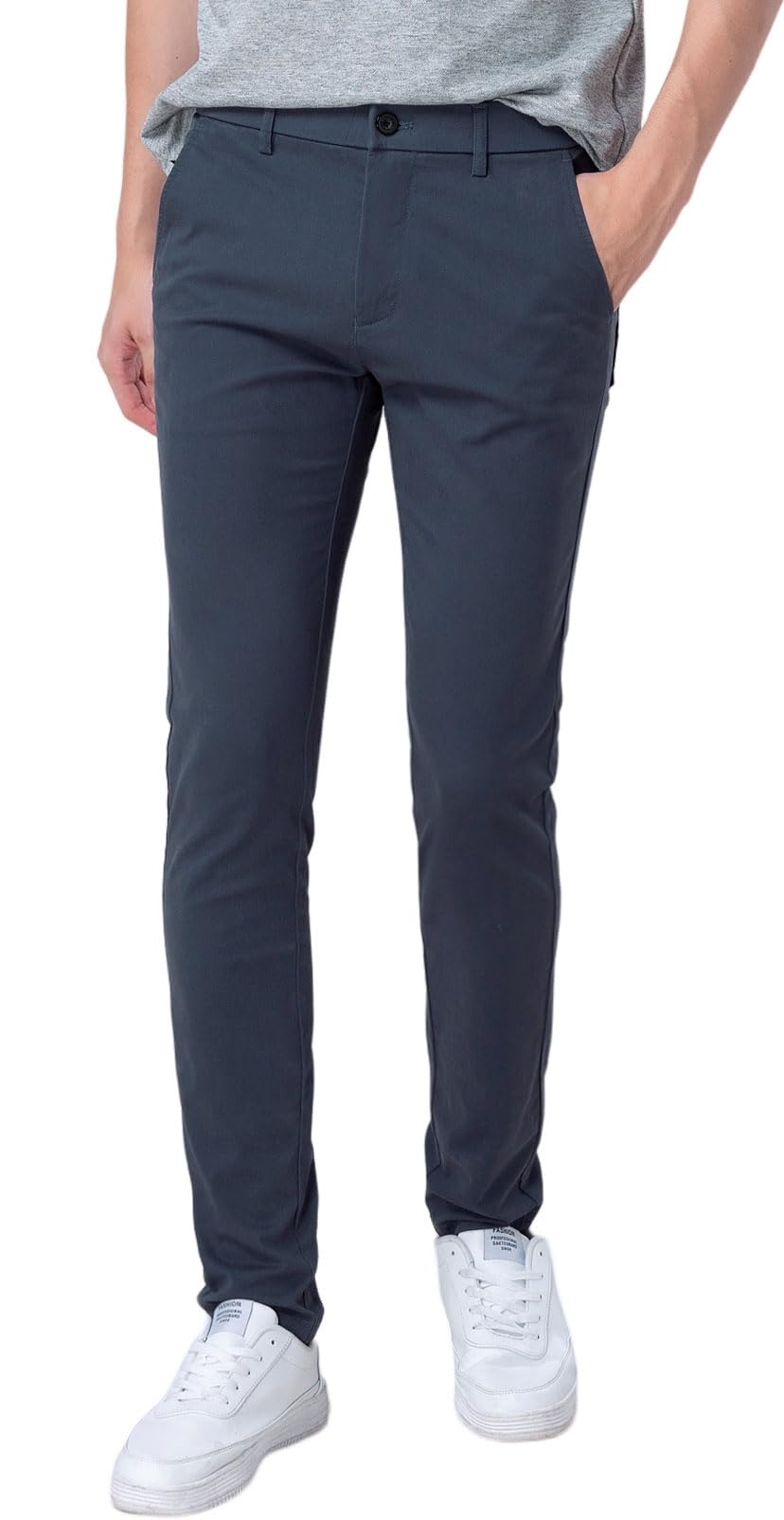 Plaid&Plain Men's Skinny Stretchy Khaki Pants Colored Pants Slim Fit Slacks Tapered Trousers