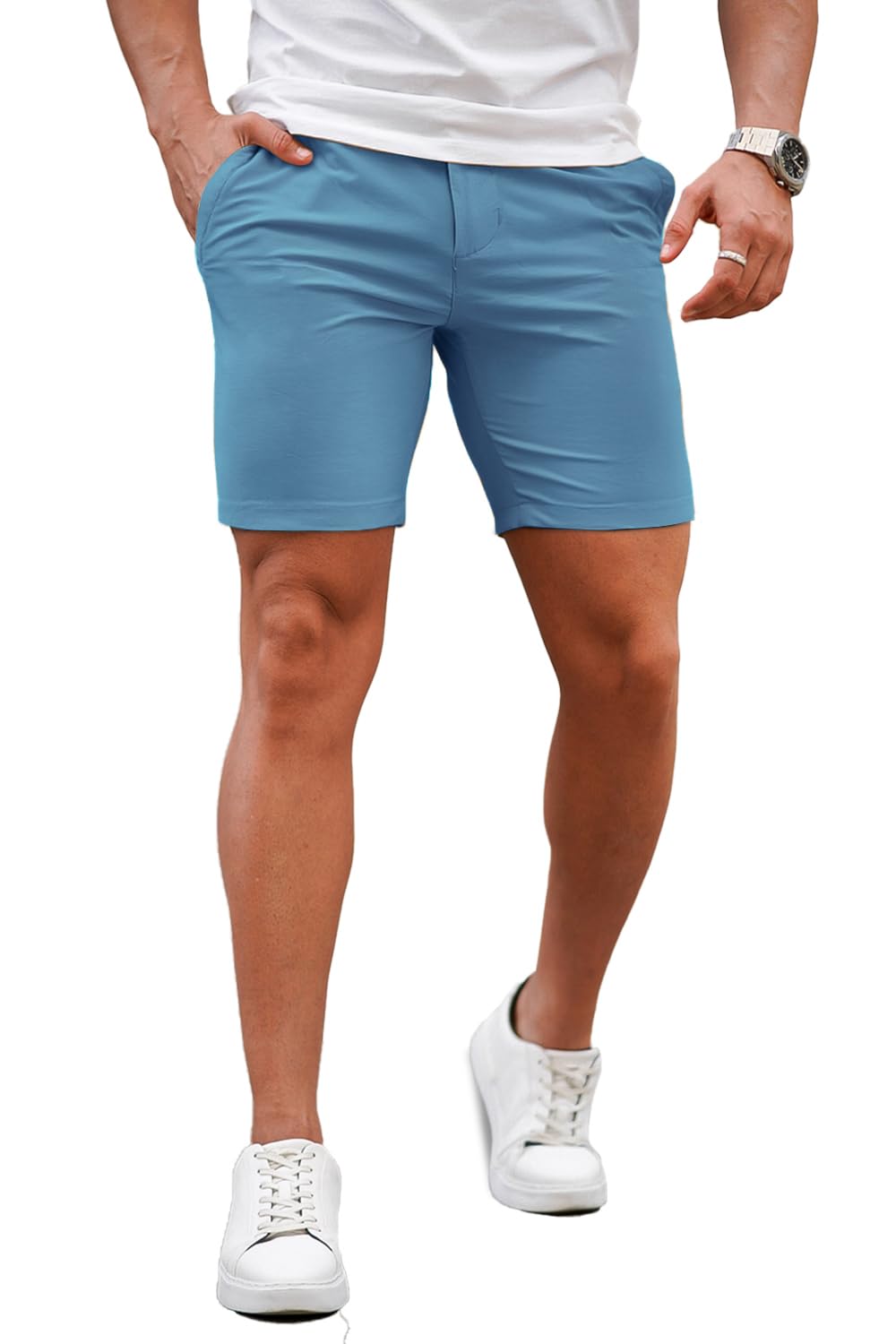 GINGTTO Mens Slim Fit Shorts Stretch Tapered Leg Skinny Chinos 5" 7"
