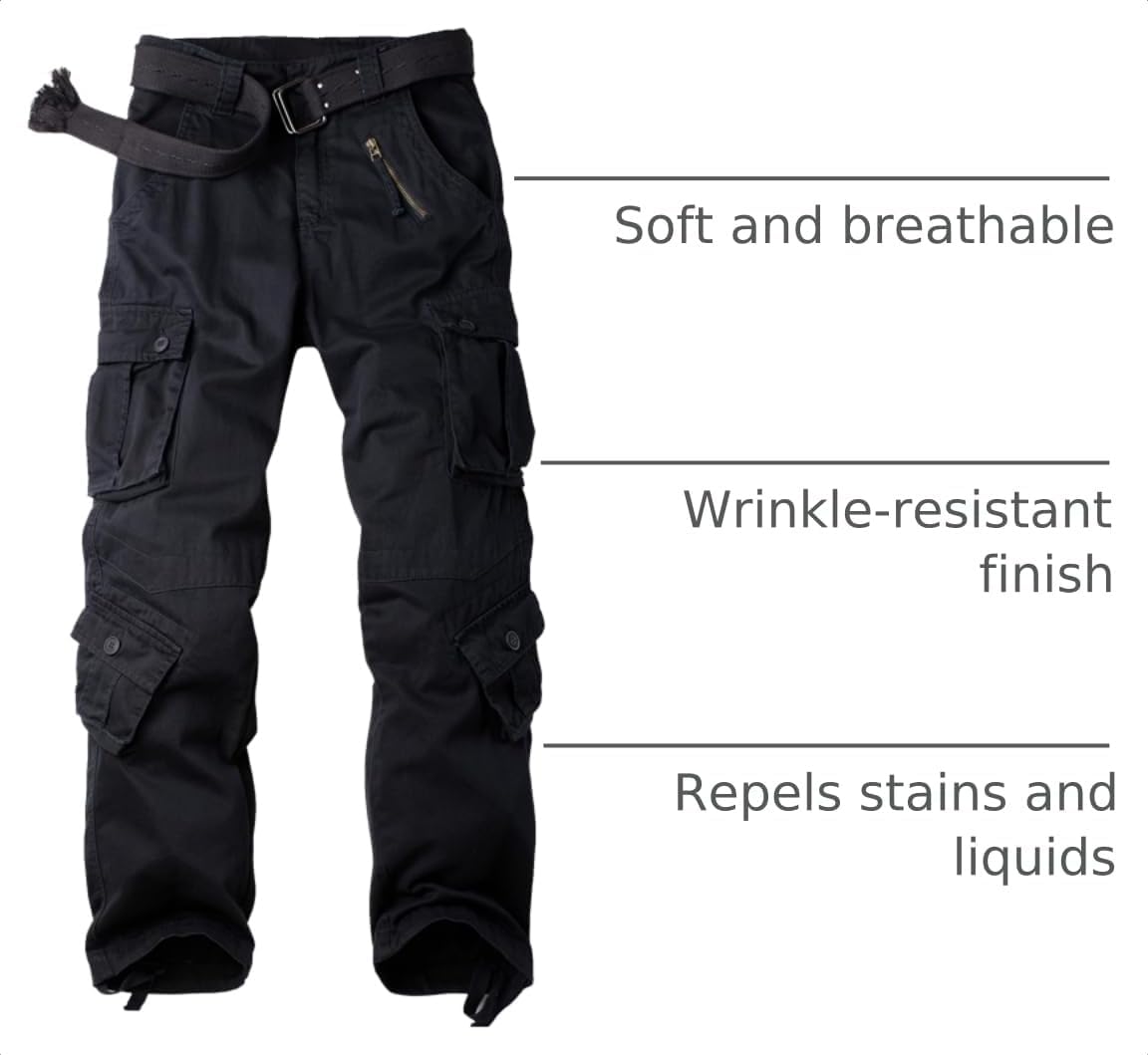Men's Camo Cargo Work Pants Cotton Tactical Ripstop Casual Combat Pants with 8 Pockets