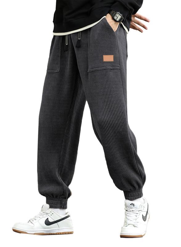 JMIERR Mens Corduroy Drawstring Sweatpants Casual Joggers Relaxed Fit Pants