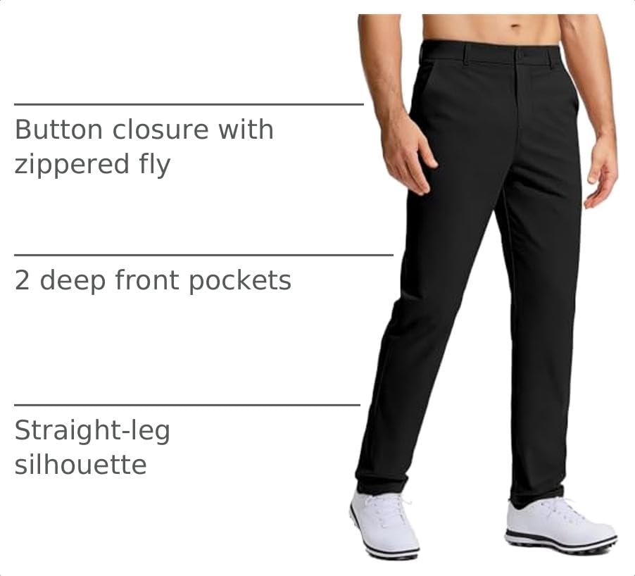 Men's Golf Pants Stretch Work Dress Comfy Pants 30"/32"/34" Lightweight Quick Dry Casual Slacks Trousers with Pockets