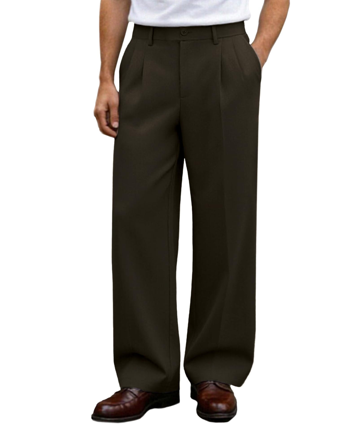 Susclude Mens Casual Dress Pants Old Money Pleated Baggy Wide Leg Slacks Vintage Stylish Relaxed Fit Work Trousers