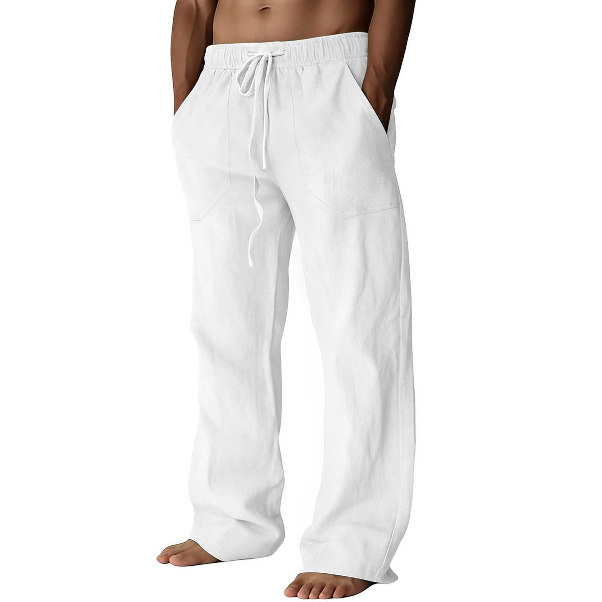 Puimentiua Cotton Linen Pants Men Casual Loose Fit Summer Beach Pants