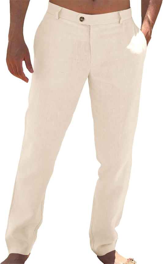 Runcati Mens Casual Pants Linen Dress Loose Summer Beach Yoga Trousers