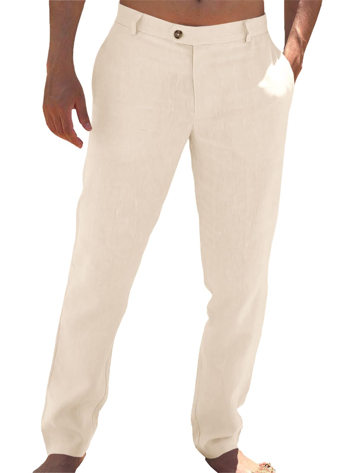 Runcati Mens Casual Pants Linen Dress Loose Summer Beach Yoga Trousers
