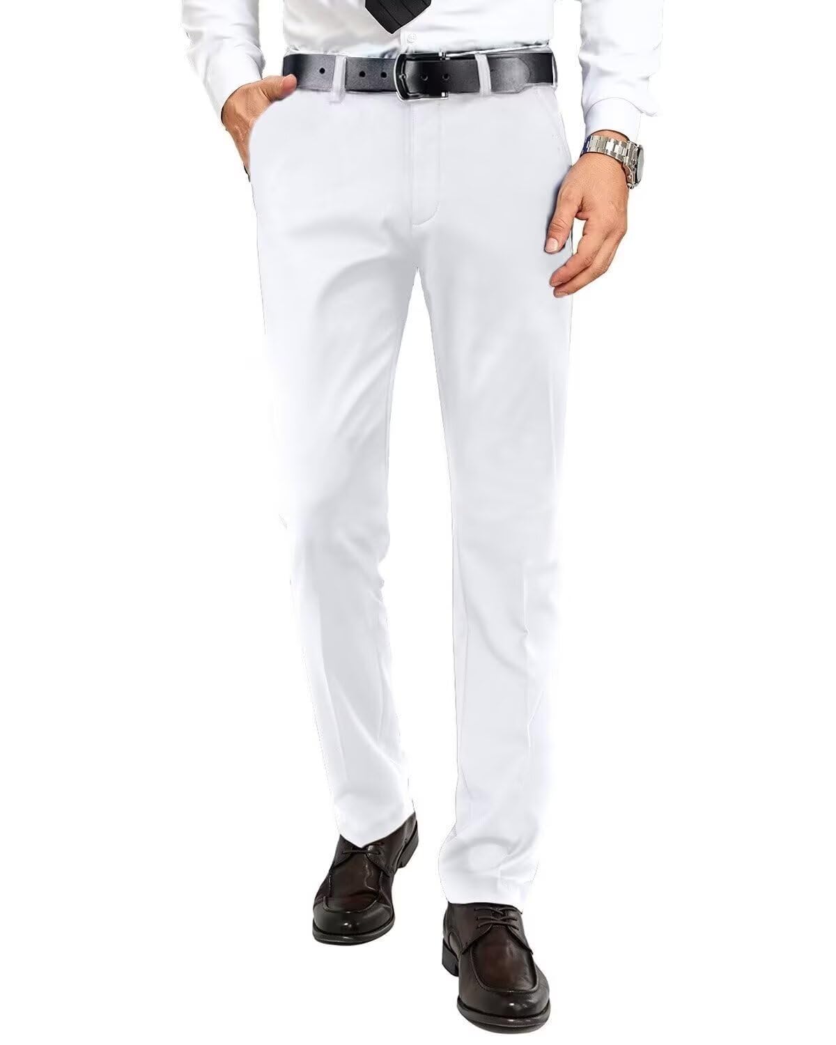 Men's Dress Pants Slim Fit Expandable Waist Tuxedo Trousers Formal Suits
