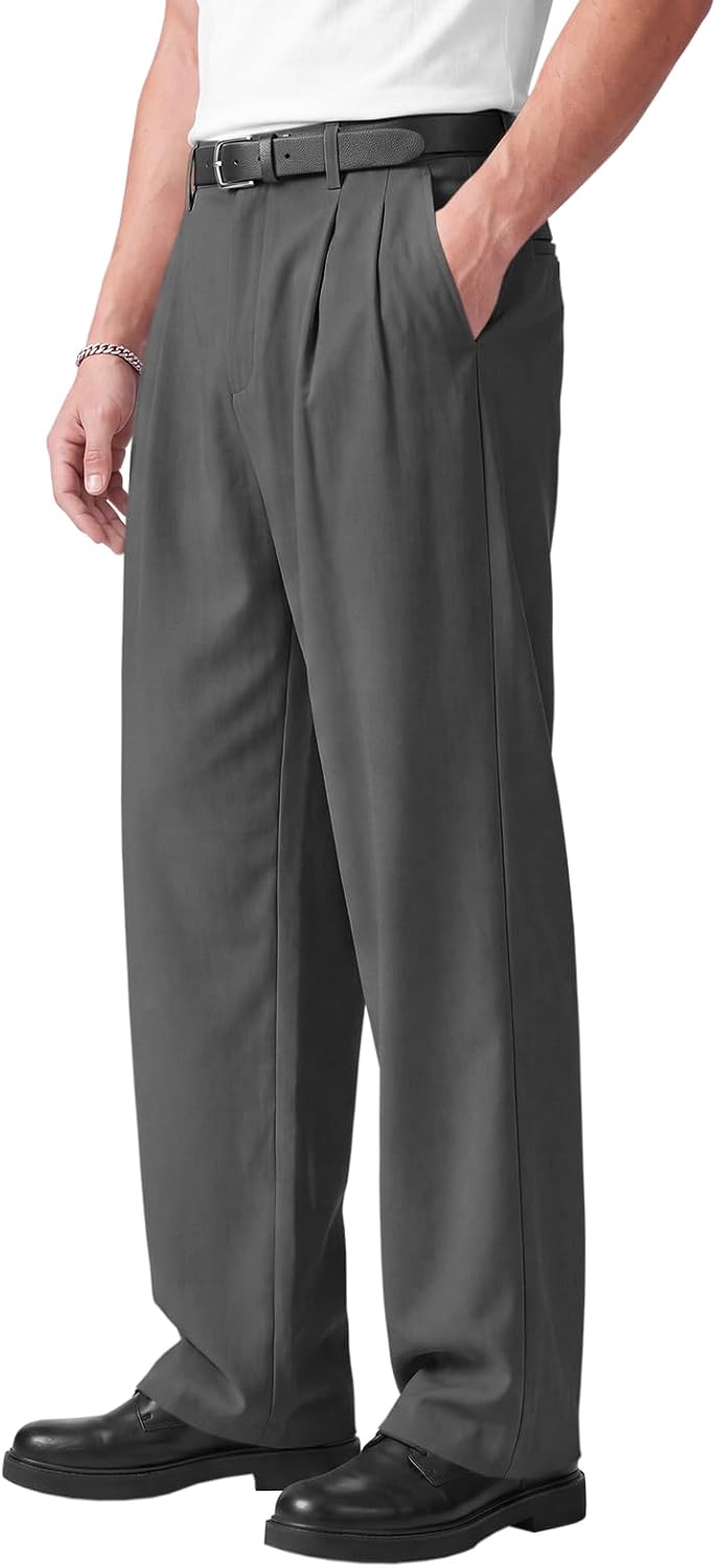 Runcati Mens Baggy Dress Pants Wide Leg Old Money Casual Pleated Slacks