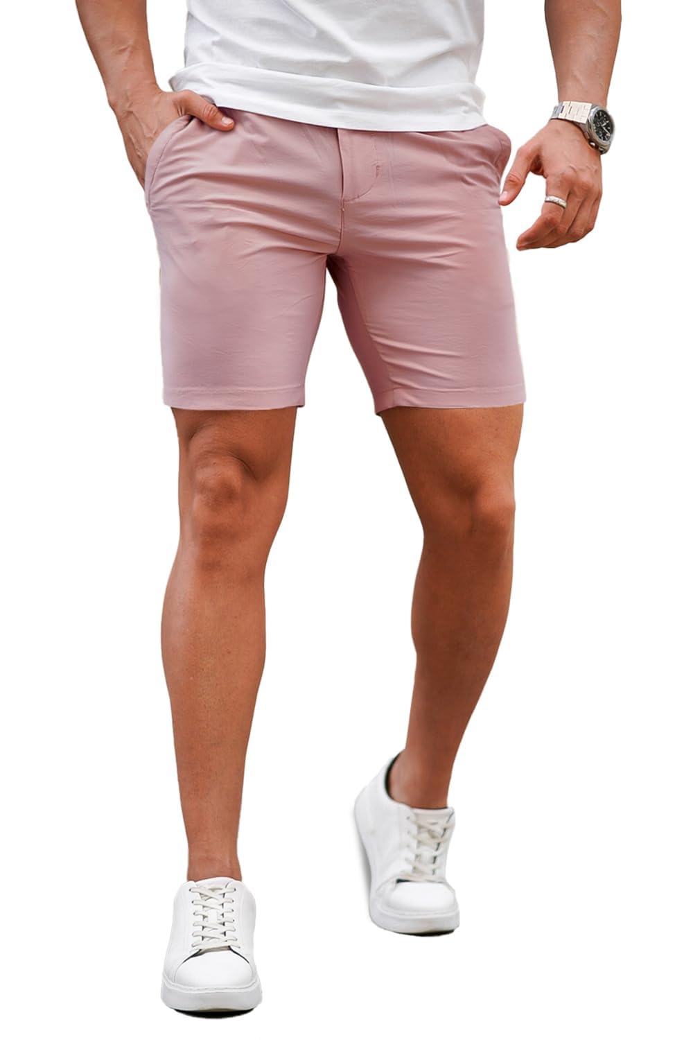 GINGTTO Mens Slim Fit Shorts Stretch Tapered Leg Skinny Chinos 5" 7"