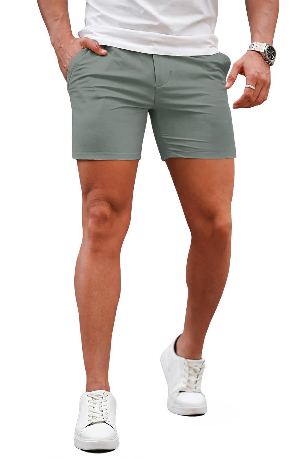 GINGTTO Mens Slim Fit Shorts Stretch Tapered Leg Skinny Chinos 5" 7"