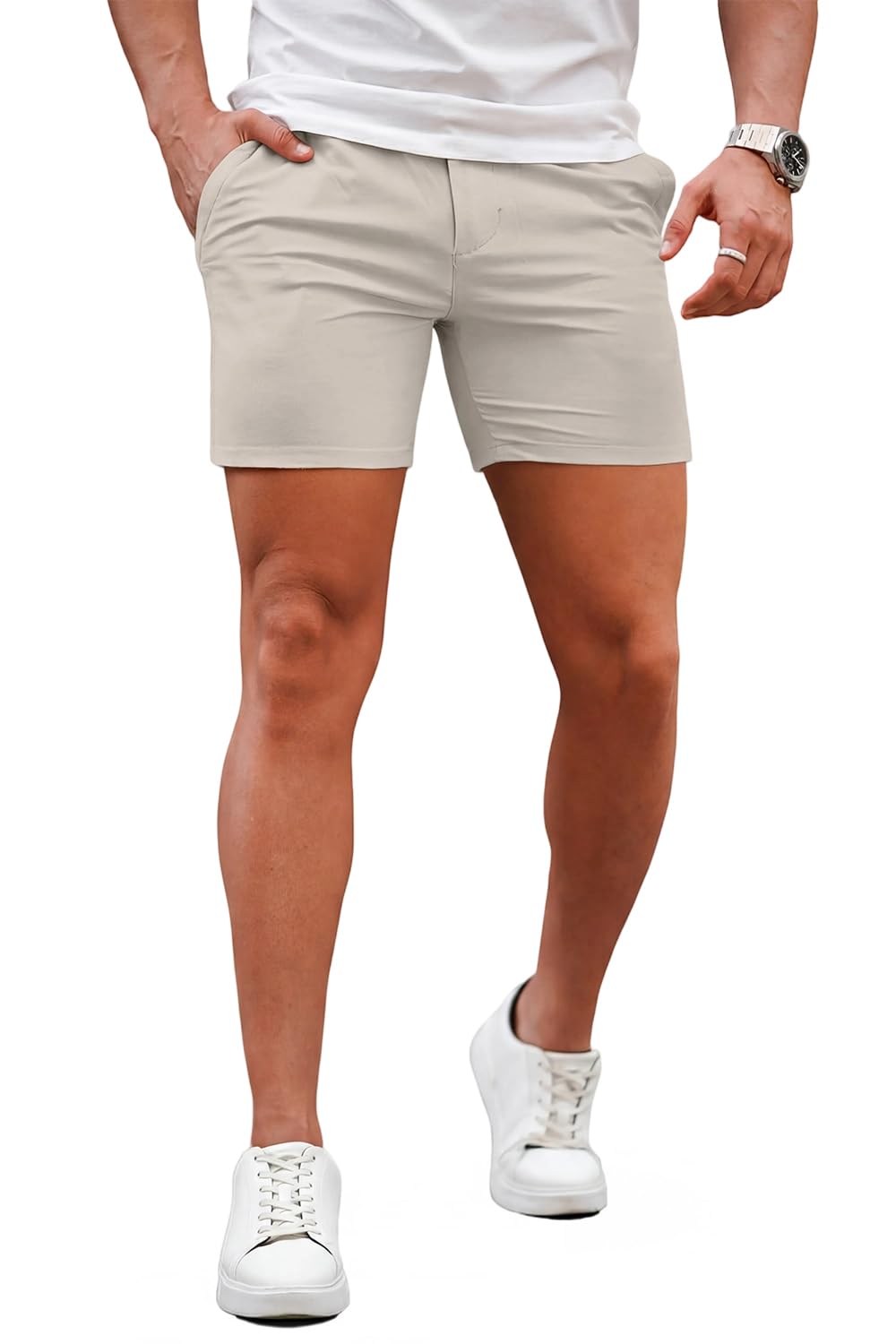 GINGTTO Mens Slim Fit Shorts Stretch Tapered Leg Skinny Chinos 5" 7"